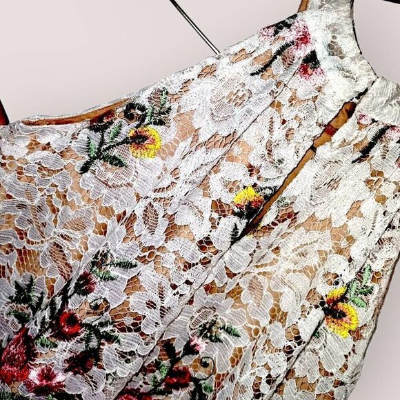 Badgley Mishka Womens Dress Sz 16 Belle Ivory Lace Red Floral Halter Sleeveless - Picture 11 of 16